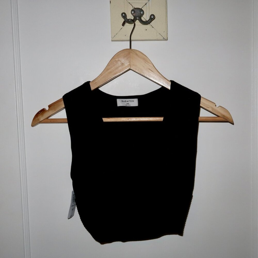 Aritzia x Babaton "Carlotta" sculpt knit deep v tank in black